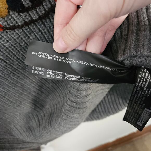 Zara Handmade Knit Floral Embroidery Sweater Sz Medium Side Slits Cozy Ribbed - Picture 9 of 9